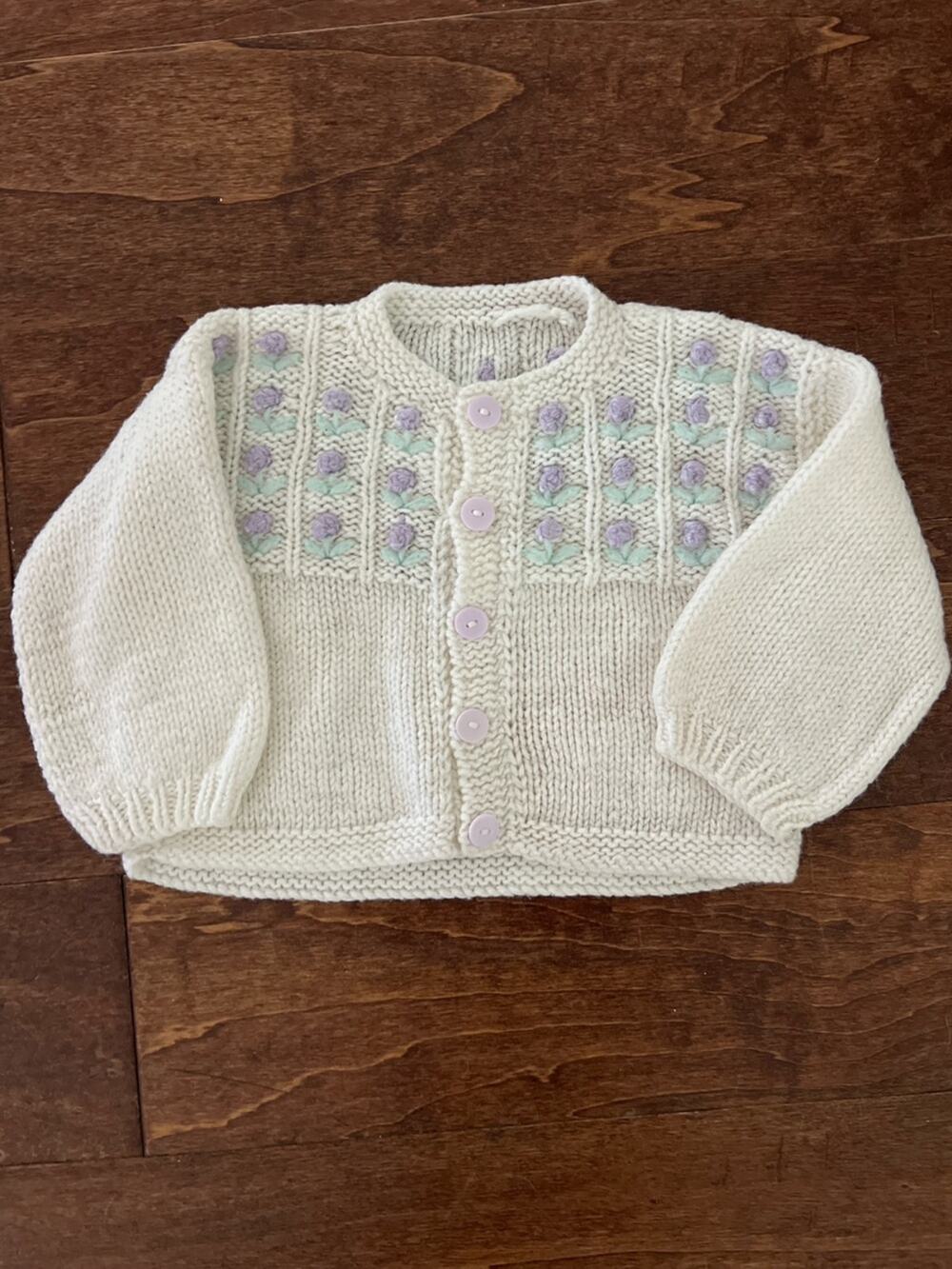 Handmade Vintage Baby Floral Embroidered Button Front Cardigan Sweater 6-12 Mo